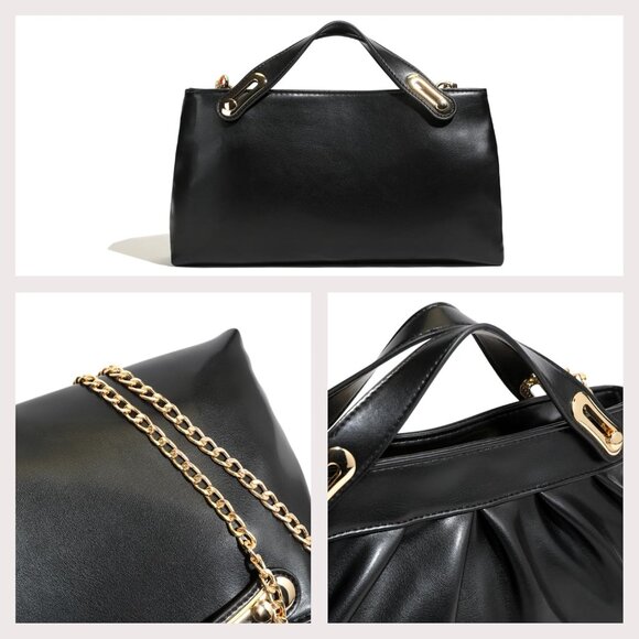 White Vegan Leather Clutch Purse with Telescoping Handle, Elegant Pleats, Detach - Picture 6 of 6